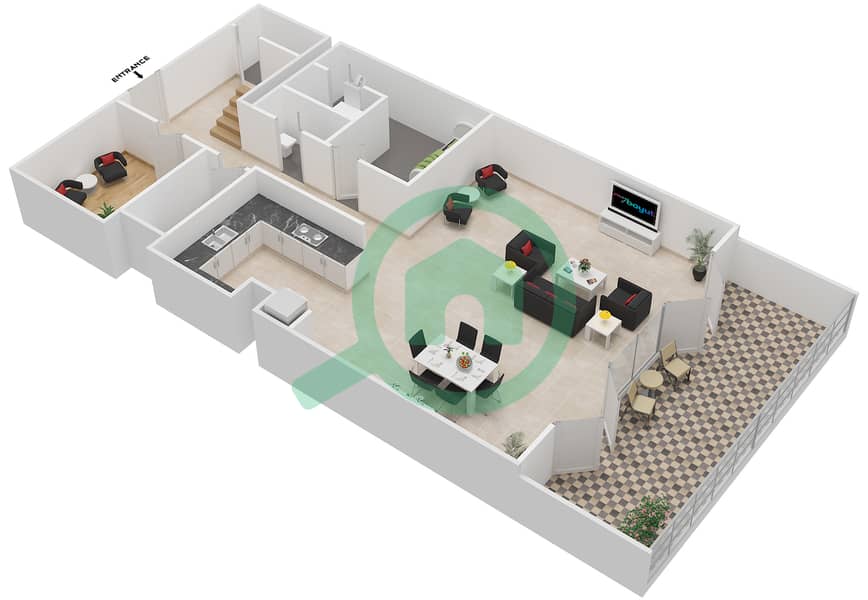 Аль Зейна Билдинг К - Апартамент 3 Cпальни планировка Тип A4 Lower Floor interactive3D