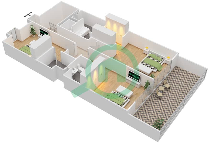 Al Zeina Building C - 3 Bedroom Apartment Type A4 Floor plan Upper Floor interactive3D