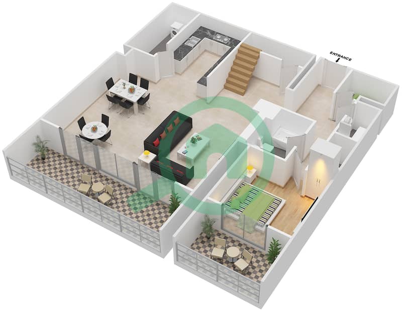 Al Zeina Building C - 4 Bedroom Apartment Type A7 Floor plan Lower Floor interactive3D