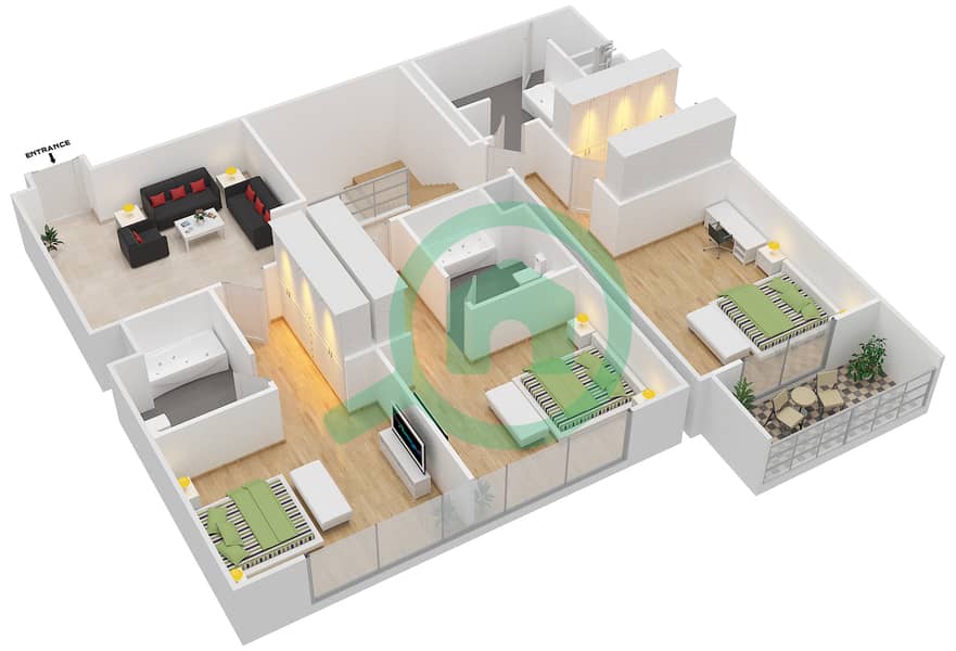 Al Zeina Building C - 4 Bedroom Apartment Type A7 Floor plan Upper Floor interactive3D