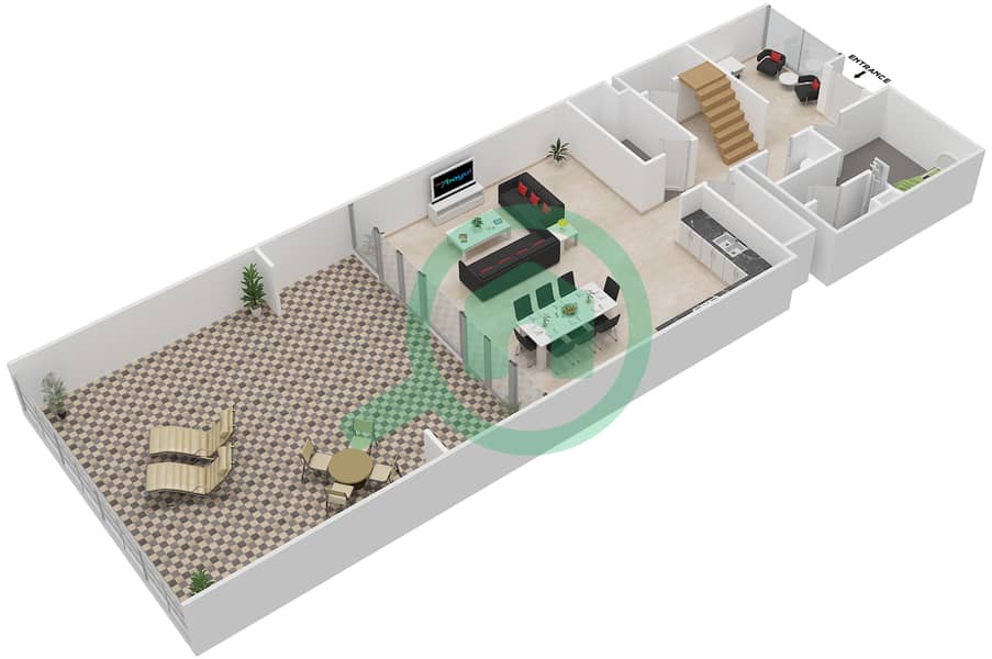 المخططات الطابقية لتصميم النموذج 7 تاون هاوس 3 غرف نوم - الزينة C Lower Floor interactive3D