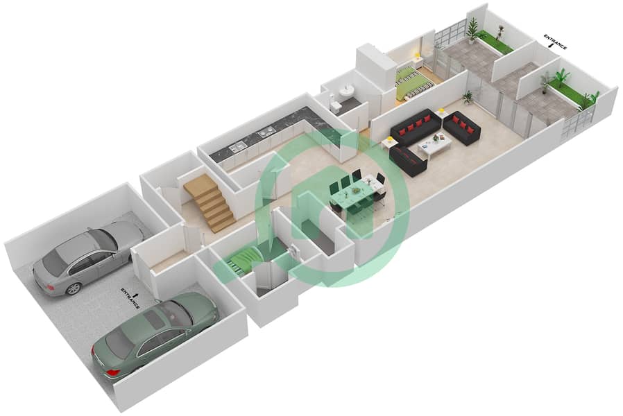 阿尔泽纳大厦C座 - 3 卧室联排别墅类型3戶型图 Lower Floor interactive3D