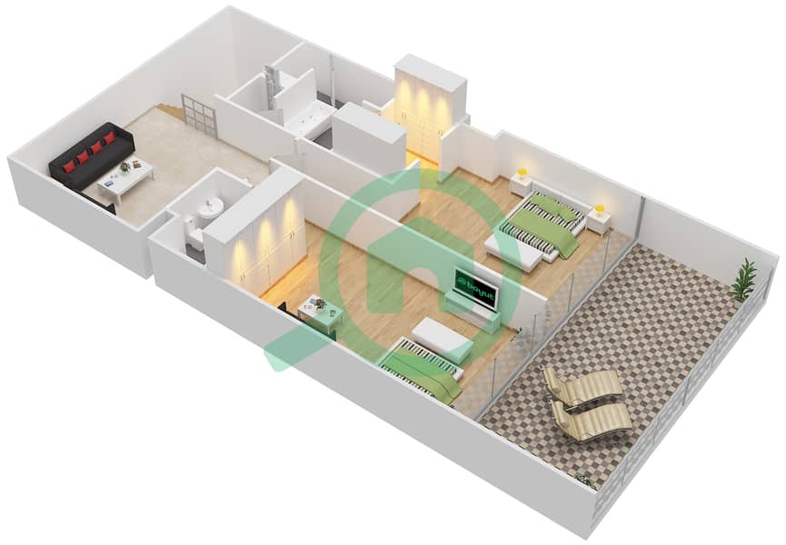 Al Zeina Building C - 3 Bedroom Townhouse Type 3 Floor plan Upper Floor interactive3D