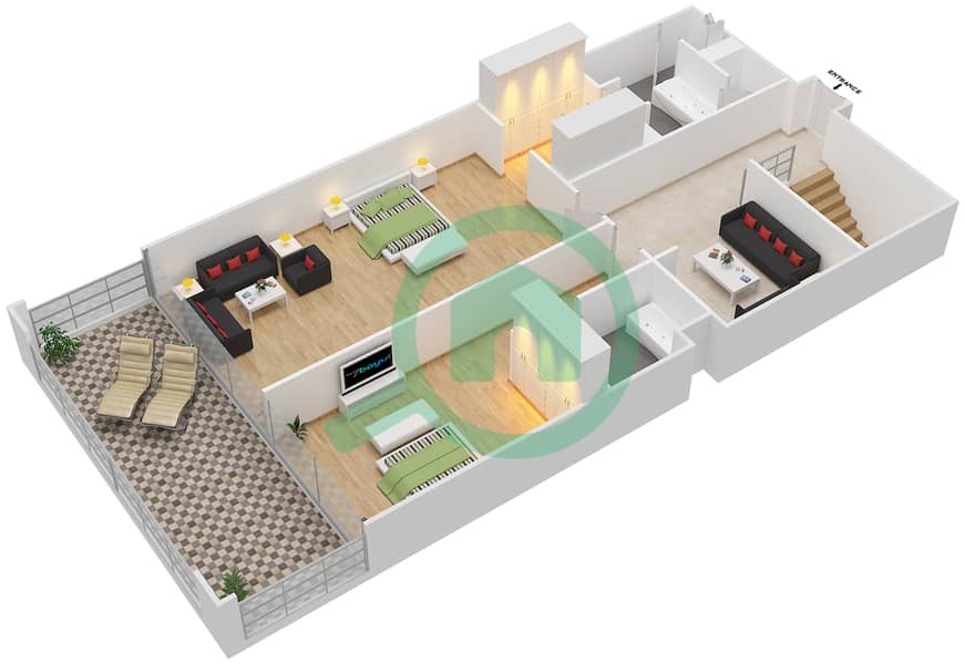 Al Zeina Building C - 3 Bedroom Townhouse Type 6 Floor plan Upper Floor interactive3D