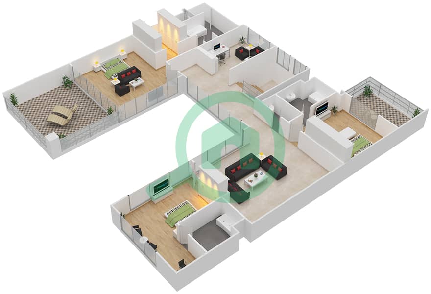 المخططات الطابقية لتصميم النموذج PV2-C2 فیلا 4 غرف نوم - الزينة C Podium Upper Floor interactive3D