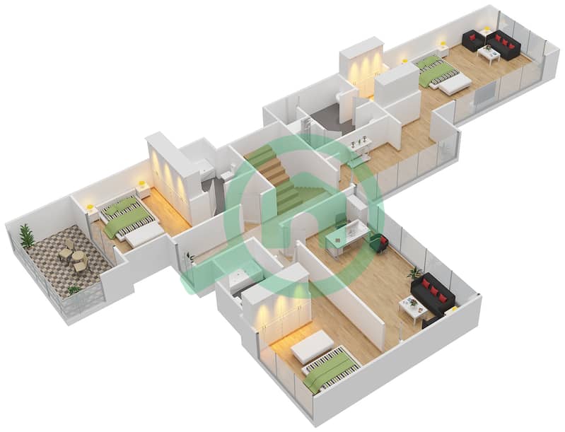 المخططات الطابقية لتصميم النموذج PV1-C2 فیلا 6 غرف نوم - الزينة C podium Middle Floor interactive3D