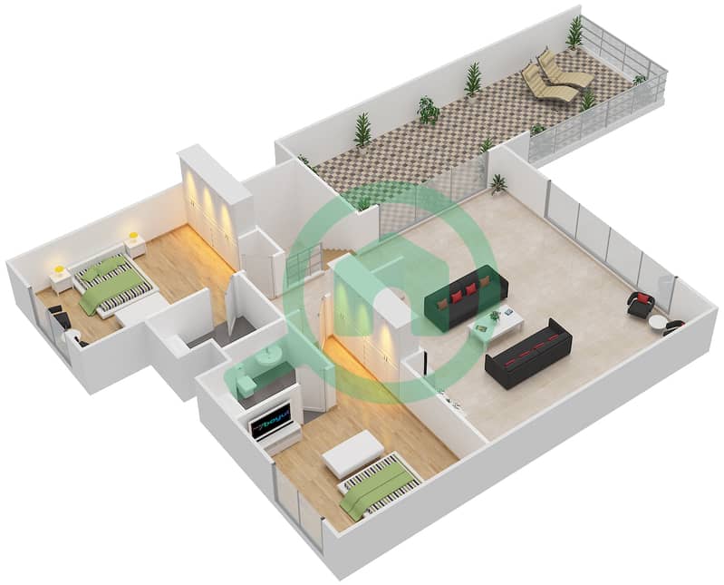 المخططات الطابقية لتصميم النموذج C 2 فيلا تجارية 6 غرف نوم - الزينة C podium Upper Level interactive3D