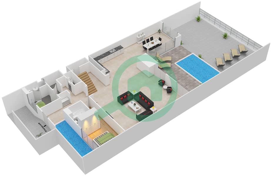 المخططات الطابقية لتصميم النموذج PV1-C2 فیلا 6 غرف نوم - الزينة C podium Lower Floor interactive3D