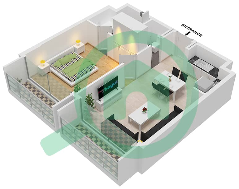 المخططات الطابقية لتصميم النموذج A-1, FLOOR-2,4,6,8 شقة 1 غرفة نوم - فيدا ريزيدنس الجادة Floor-2,4,6,8 interactive3D