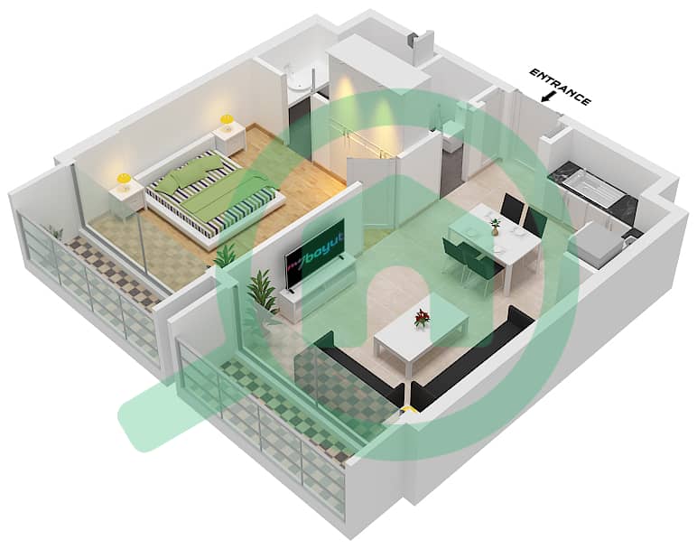 المخططات الطابقية لتصميم النموذج A-2, FLOOR-1,3,5,7 شقة 1 غرفة نوم - فيدا ريزيدنس الجادة Floor-1,3,5,7 interactive3D