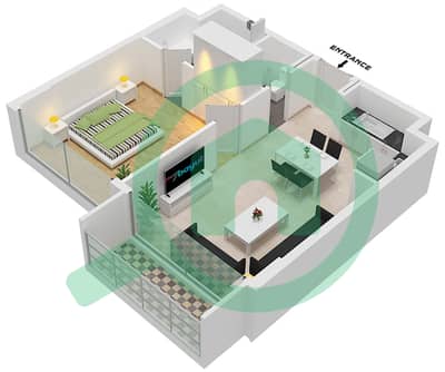 Vida Residence Aljada - 1 Bedroom Apartment Type C-1, FLOOR-2,4,6,8 Floor plan