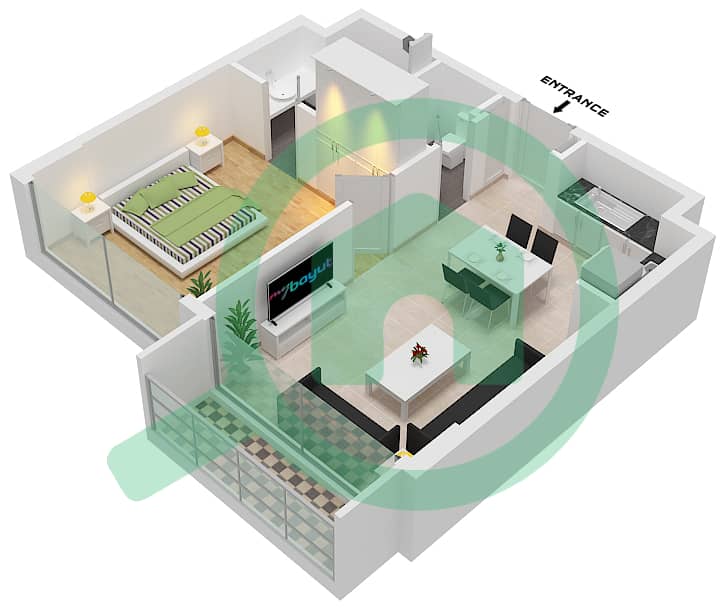 Vida Residence Aljada - 1 Bedroom Apartment Type C-2, FLOOR-1,3,5,7 Floor plan Floor-1,3,5,7 interactive3D
