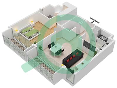 المخططات الطابقية لتصميم النموذج D-1, FLOOR-2,4,6,8 شقة 1 غرفة نوم - فيدا ريزيدنس الجادة