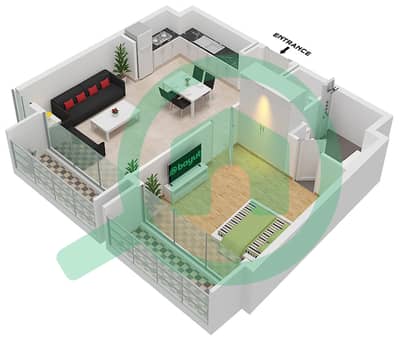 المخططات الطابقية لتصميم النموذج D-1 شقة 1 غرفة نوم - فيدا ريزيدنس الجادة