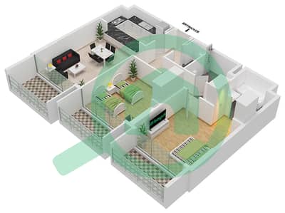 المخططات الطابقية لتصميم النموذج A-2 شقة 2 غرفة نوم - فيدا ريزيدنس الجادة