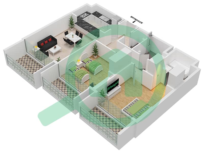 阿尔雅达维达公寓 - 2 卧室公寓类型A-2戶型图 Floor-2,4,6,8 interactive3D