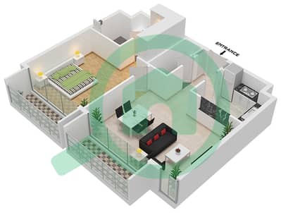 المخططات الطابقية لتصميم النموذج C-2 شقة 1 غرفة نوم - فيدا ريزيدنس الجادة