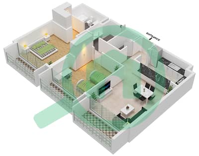 Vida Residence Aljada - 2 Bedroom Apartment Type A-5, FLOOR-2,4,6,8 Floor plan