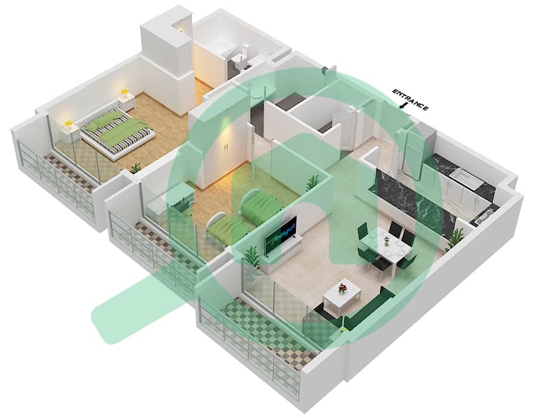 Vida Residence Aljada - 2 Bedroom Apartment Type A-6, FLOOR-1,3,5,7 Floor plan Floor-1,3,5,7 interactive3D