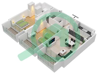 Vida Residence Aljada - 2 Bedroom Apartment Type B-1, FLOOR-2,4,6,8 Floor plan