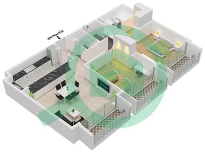 Vida Residence Aljada - 2 Bedroom Apartment Type C-1, FLOOR-2,4,6,8 Floor plan