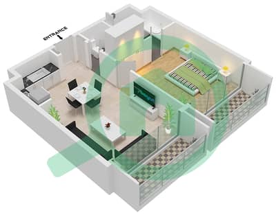 المخططات الطابقية لتصميم الوحدة 101 شقة 1 غرفة نوم - فيدا ريزيدنس الجادة