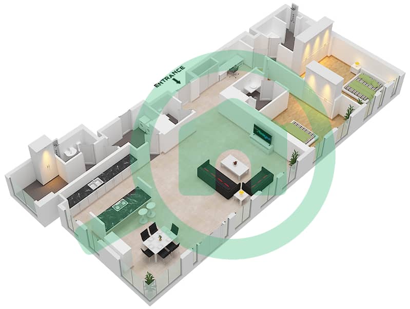 Здание Апартаментов 10 - Апартамент 2 Cпальни планировка Тип/мера 2-4/6 Floor 1 interactive3D