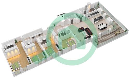 المخططات الطابقية لتصميم النموذج / الوحدة 1-2/4 شقة 4 غرف نوم - بناية الشقق 10
