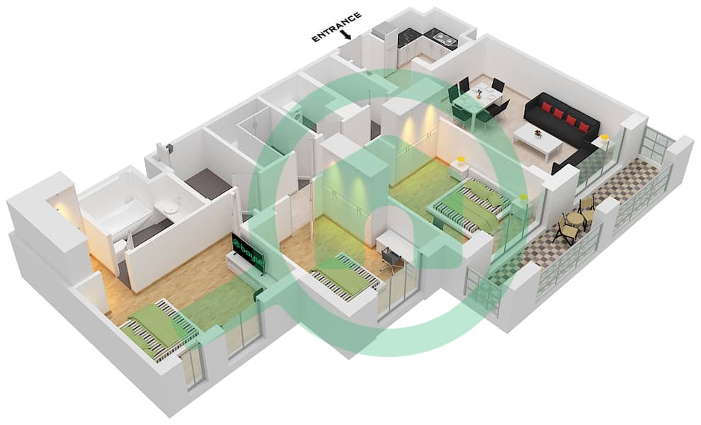 Hayat Boulevard - 3 Bedroom Apartment Type/unit 3A-2 /228,329 Floor plan interactive3D