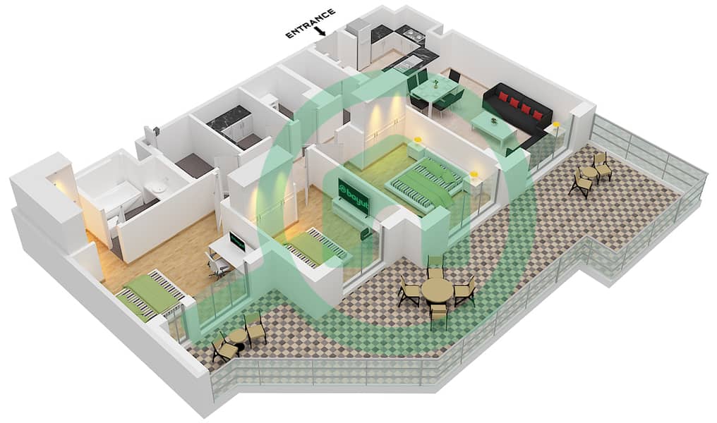 Хаят Бульвар - Апартамент 3 Cпальни планировка Тип/мера 3A-1 /130 interactive3D