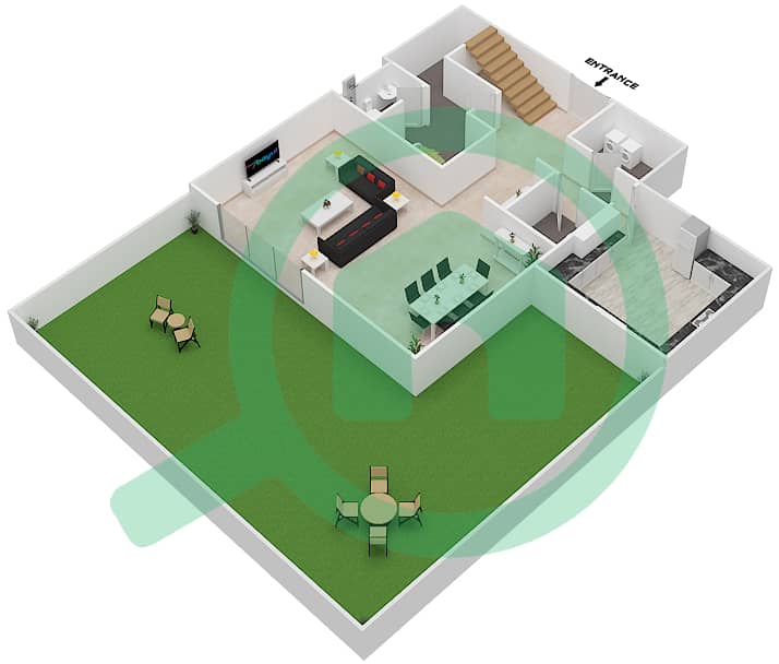 المخططات الطابقية لتصميم النموذج B-GROUND FLOOR & PODIUM تاون هاوس 3 غرف نوم - جولف فيستا Ground Floor interactive3D
