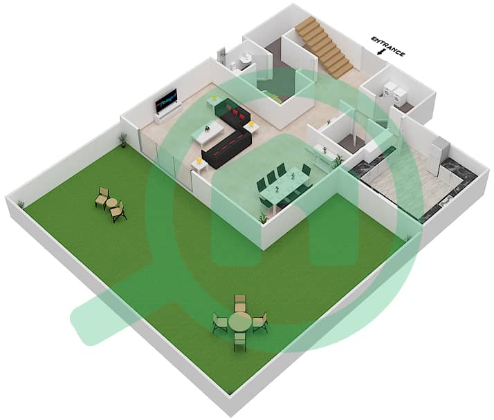 Golf Vista - 3 Bedroom Townhouse Type B-GROUND FLOOR & PODIUM Floor plan Ground Floor interactive3D