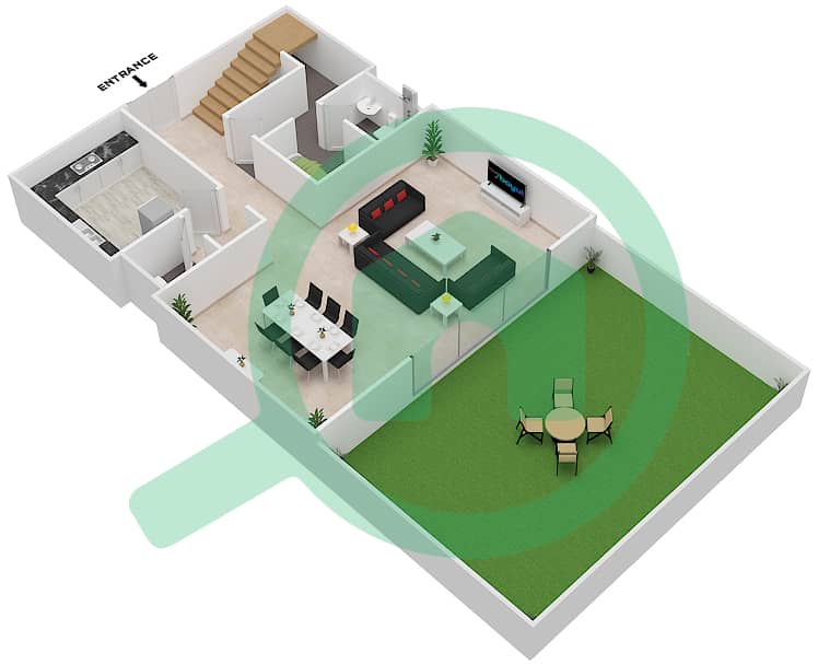 Golf Vista - 2 Bedroom Townhouse Type C-GROUND FLOOR & PODIUM Floor plan Ground Floor interactive3D