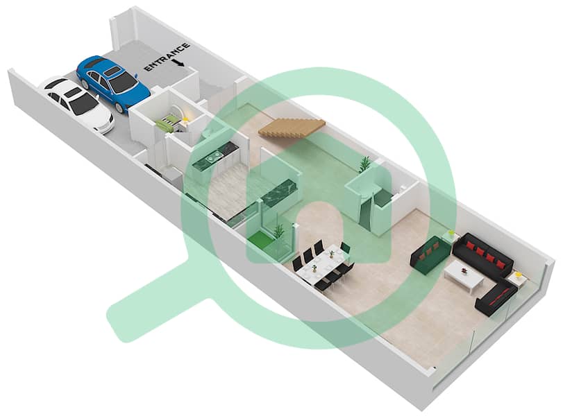 罗亚联排别墅 - 4 卧室联排别墅类型B戶型图 Ground Floor interactive3D