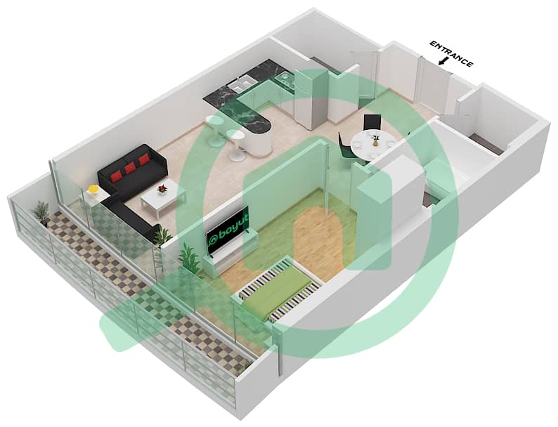 Marina Bay By DAMAC - 1 Bedroom Apartment Unit 2010 Floor plan Floor 20 interactive3D