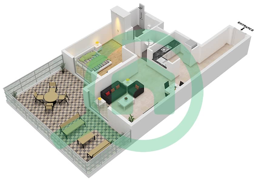 Мэй Резиденс - Апартамент 1 Спальня планировка Тип/мера B5/105 First Floor interactive3D
