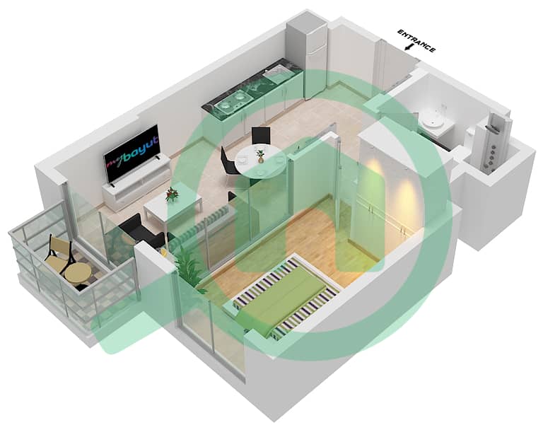 المخططات الطابقية لتصميم النموذج A شقة 1 غرفة نوم - كولكتيف 2.0 interactive3D