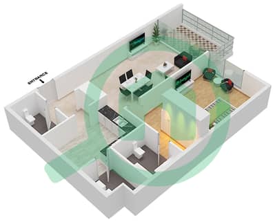 المخططات الطابقية لتصميم النموذج A شقة 1 غرفة نوم - شقق مسك