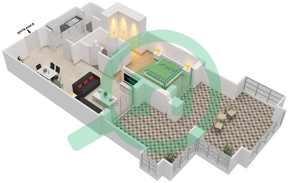 锐翰3号楼 - 1 卧室公寓单位1 FLOOR-1戶型图 Floor-1 interactive3D