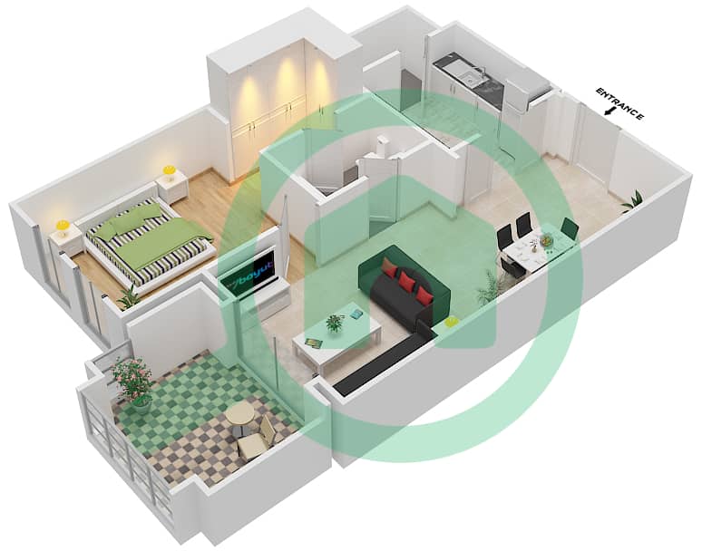 المخططات الطابقية لتصميم الوحدة 2 FLOOR-1-3 شقة 1 غرفة نوم - ريحان 3 Floor-1-3 interactive3D