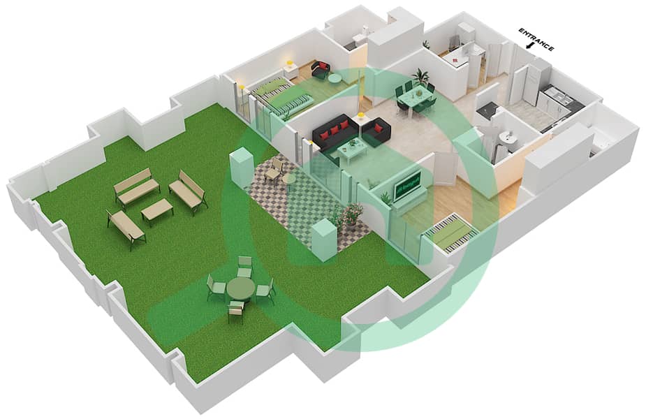 المخططات الطابقية لتصميم الوحدة 3 GROUND FLOOR شقة 2 غرفة نوم - ريحان 3 Ground Floor interactive3D