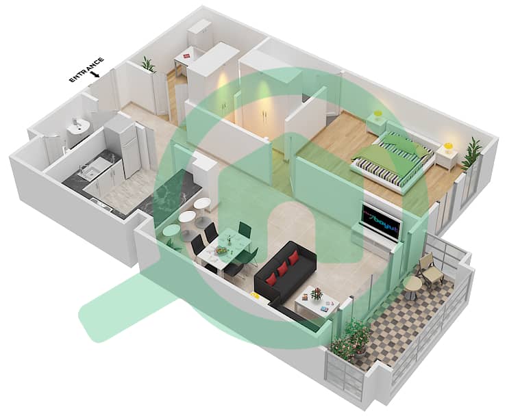 المخططات الطابقية لتصميم الوحدة 6 FLOOR-1-3 شقة 1 غرفة نوم - ريحان 3 Floor-1-3 interactive3D