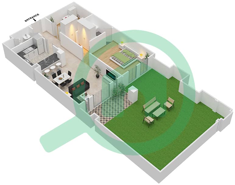 المخططات الطابقية لتصميم الوحدة 6 GROUND FLOOR شقة 1 غرفة نوم - ريحان 3 Ground Floor interactive3D