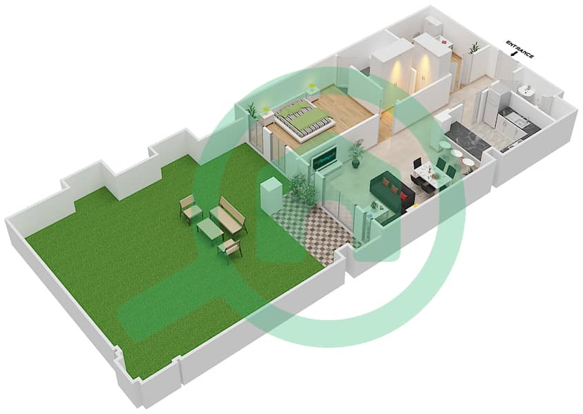 المخططات الطابقية لتصميم الوحدة 7 GROUND FLOOR شقة 1 غرفة نوم - ريحان 3 Ground Floor interactive3D
