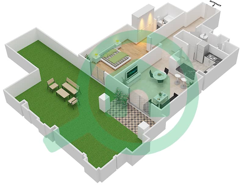 المخططات الطابقية لتصميم الوحدة 9 GROUND FLOOR شقة 1 غرفة نوم - ريحان 3 Ground Floor interactive3D