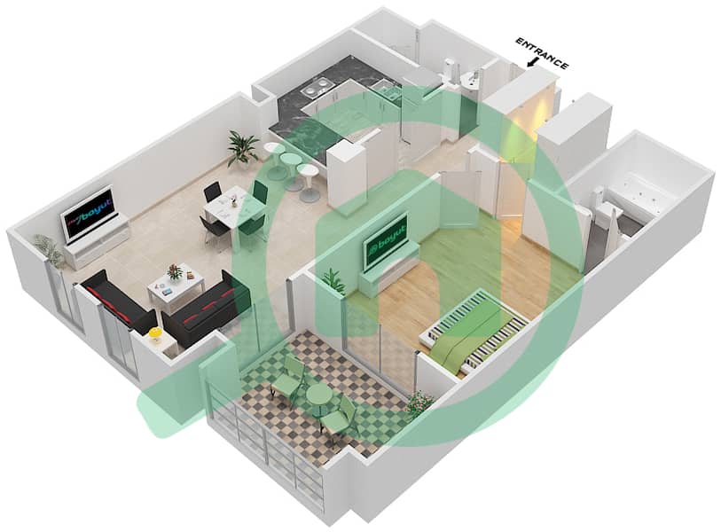 المخططات الطابقية لتصميم الوحدة 11 FLOOR-1-4 شقة 1 غرفة نوم - ريحان 3 Floor-1-4 interactive3D