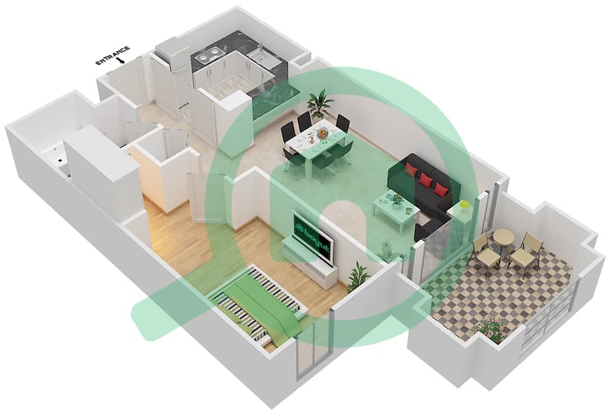 المخططات الطابقية لتصميم الوحدة 1 FLOOR 1-3 شقة 1 غرفة نوم - ريحان 4 Floor 1-3 interactive3D