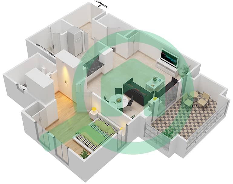 锐翰4号楼 - 1 卧室公寓单位2 FLOOR 1-3戶型图 Floor 1-3 interactive3D