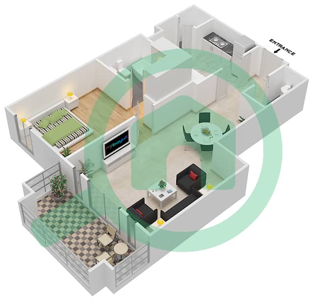 المخططات الطابقية لتصميم الوحدة 3,9 FLOOR 1-3 شقة 1 غرفة نوم - ريحان 4 Floor 1-3 interactive3D