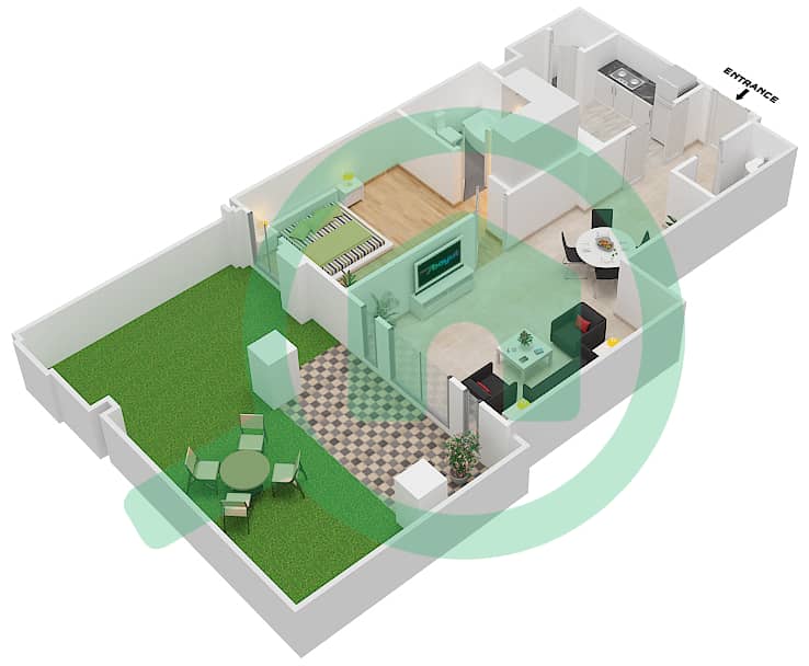 المخططات الطابقية لتصميم الوحدة 3 GROUND FLOOR شقة 1 غرفة نوم - ريحان 4 Ground Floor interactive3D